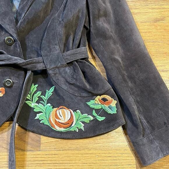 Floral Embroidered Suede Blazer - Picture 3 of 6